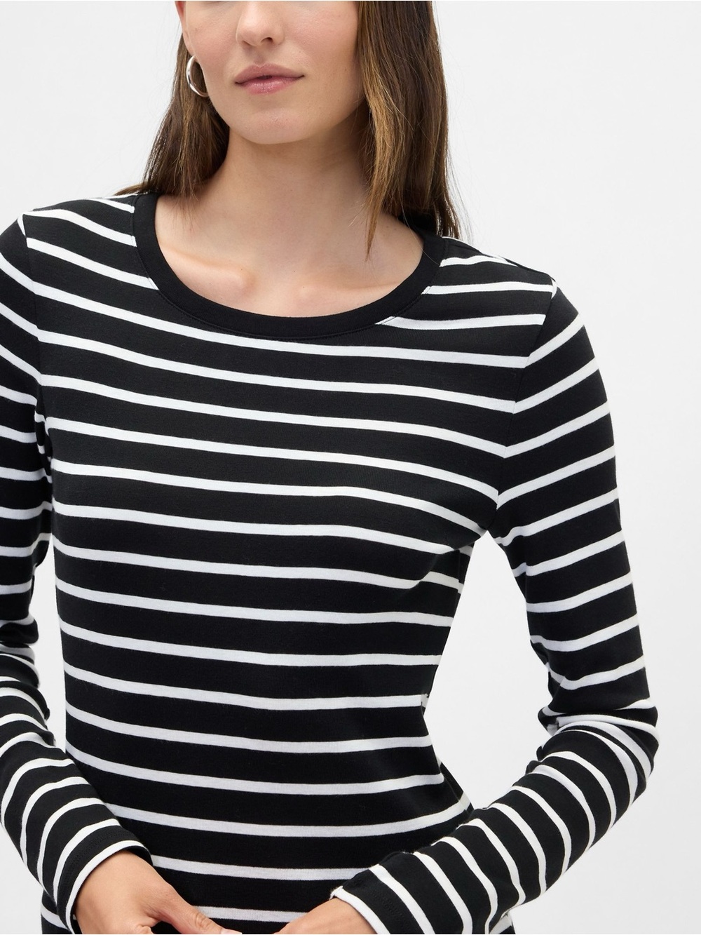 GAP Black & White Striped Long Sleeve Cotton Modern Crewneck Shirt Size Large